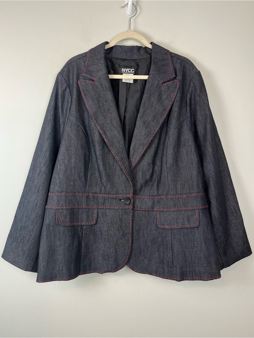 The NYCC Denim Single Button Blazer Size 26W Contrast Red Stitching